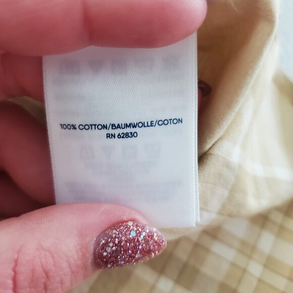 Lands' End Womens Tan Plaid Button Front Blouse Size 2X Lightweight Cotton - Picture 4 of 8